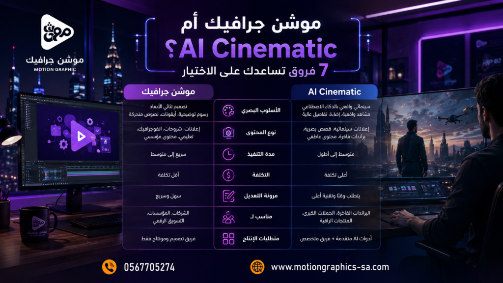 7 فروق بين موشن جرافيك 2D وفيديوهات الذكاء الاصطناعي